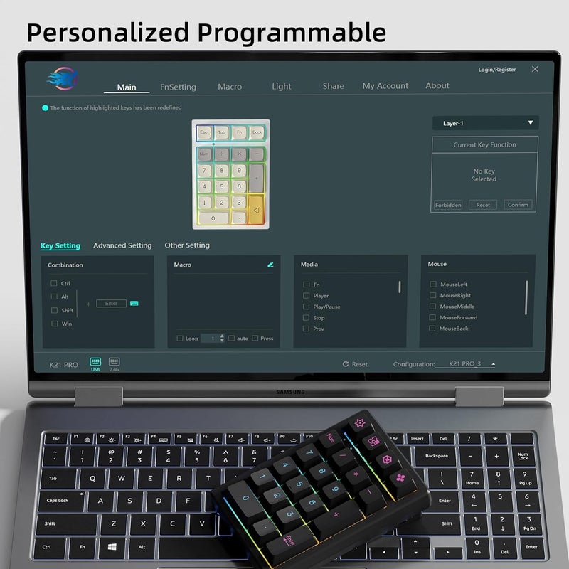 KEYCOOL K21 Mechanical Number Keypad Wireless Numeric Keyboard, Hot-swappable Bluetooth Numpad 5.0/2.4GHz, RGB Numerical Programmable Keyboard for Laptop Mac Win iOS Android - Image 5